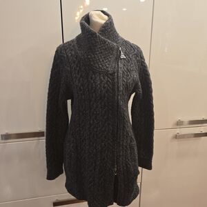 VTG Aran Crafts Ireland Merino Wool Cable Knit Full Zip Cardigan Sweater